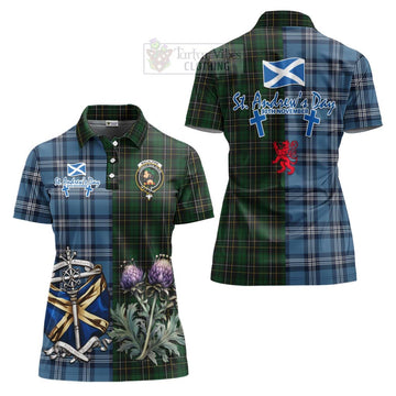 Tartan Vibes Clothing MacAlpine (MacAlpin) Tartan Women's Polo Shirt Happy St. Andrew's Day Half Tartan Style