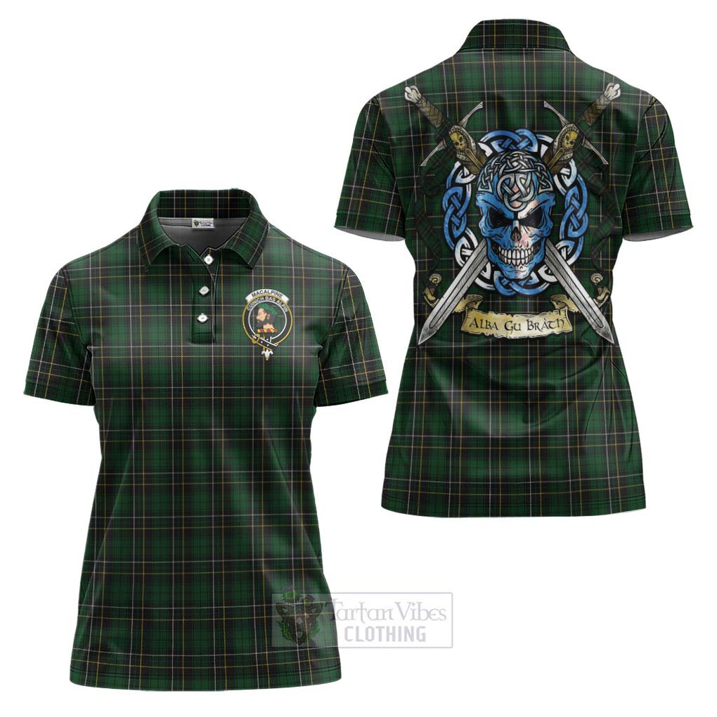 Tartan Vibes Clothing MacAlpine (MacAlpin) Tartan Women's Polo Shirt with Family Crest Celtic Skull Style