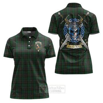 Tartan Vibes Clothing MacAlpine (MacAlpin) Tartan Women's Polo Shirt with Family Crest Celtic Skull Style
