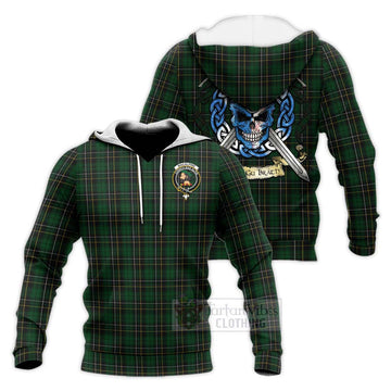 Tartan Vibes Clothing MacAlpine (MacAlpin) Tartan Knitted Hoodie with Family Crest Celtic Skull Style
