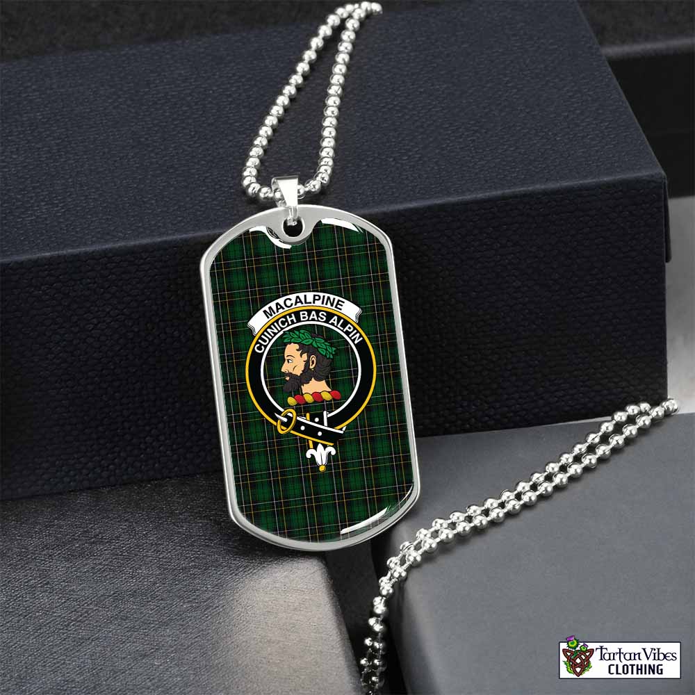 MacAlpine (MacAlpin) Tartan Dog Tag Necklace with Family Crest Silver No - Tartan Vibes Clothing