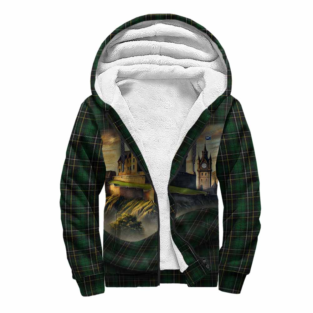 Tartan Vibes Clothing MacAlpine (MacAlpin) Tartan Family Crest Sherpa Hoodie with Scottish Ancient Castle Style