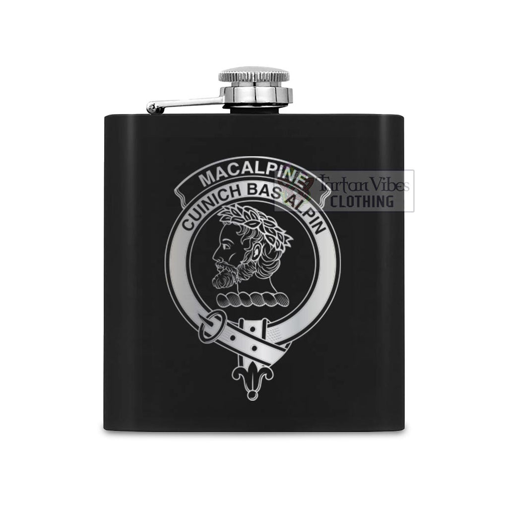 MacAlpine (MacAlpin) Crest Hip Flask Set 7oz Black Stainless Steel with A Gift Box One Size 7oz - 2D-tartanvibesclothing
