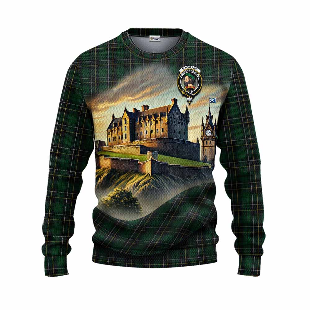 Tartan Vibes Clothing MacAlpine (MacAlpin) Tartan Family Crest Knitted Sweater with Scottish Ancient Castle Style