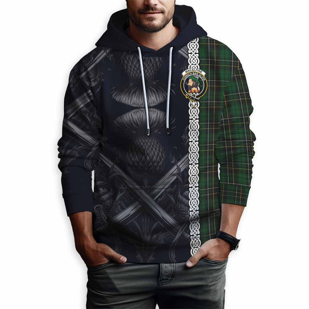 Tartan Vibes Clothing MacAlpine (MacAlpin) Tartan Hoodie with Family Crest Cross Sword Thistle Celtic Vibes