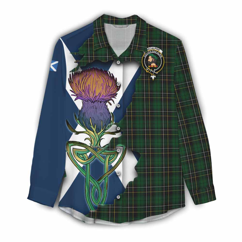 Tartan Vibes Clothing MacAlpine (MacAlpin) Tartan Family Crest Women's Casual Shirt Scottish Thistle Celtic Inspired