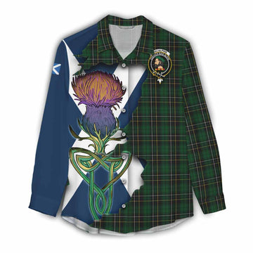 Tartan Vibes Clothing MacAlpine (MacAlpin) Tartan Family Crest Women's Casual Shirt Scottish Thistle Celtic Inspired