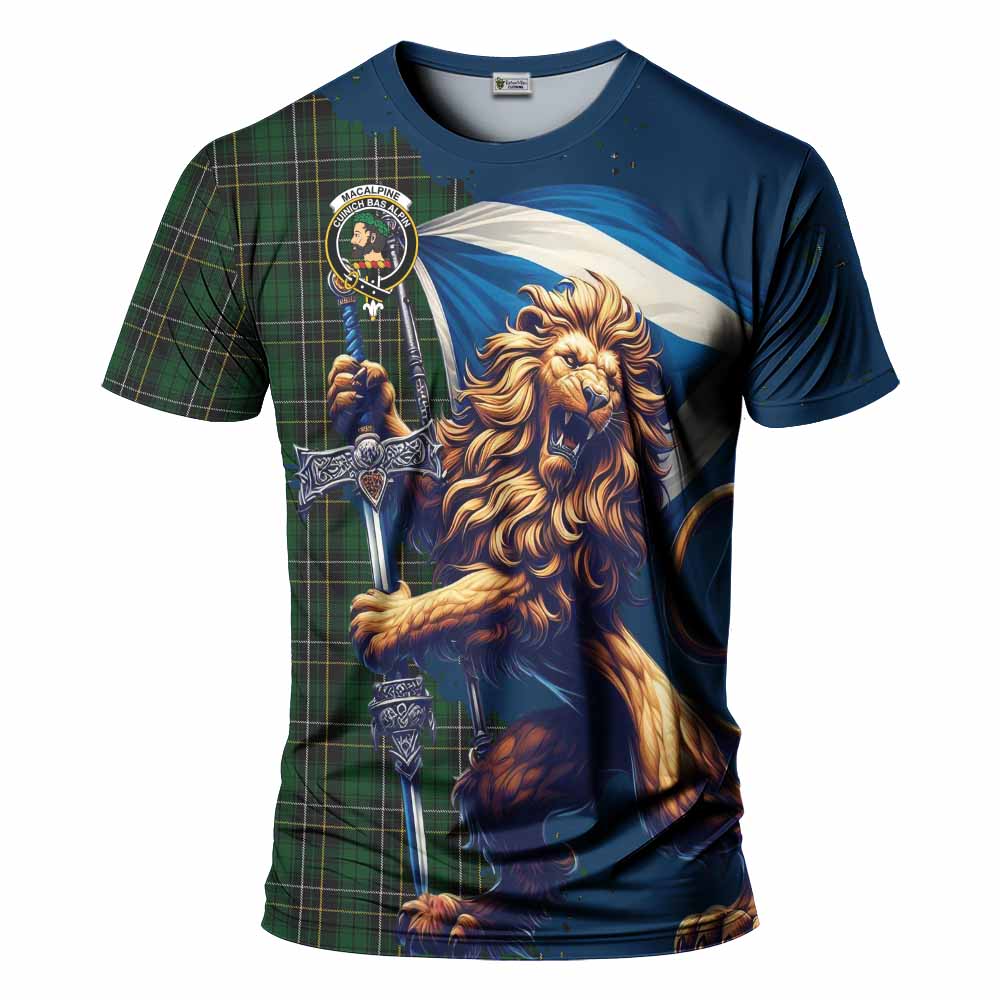 Tartan Vibes Clothing MacAlpine (MacAlpin) Tartan Family Crest T-Shirt with Scottish Majestic Lion