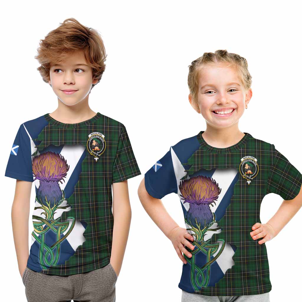 Tartan Vibes Clothing MacAlpine (MacAlpin) Tartan Family Crest Kid T-Shirt Scottish Thistle Celtic Inspired