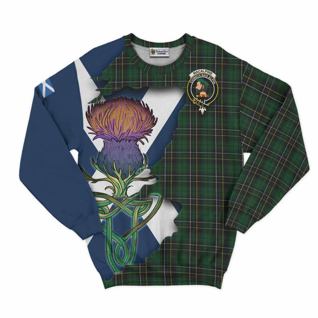 Tartan Vibes Clothing MacAlpine (MacAlpin) Tartan Family Crest Sweatshirt Scottish Thistle Celtic Inspired