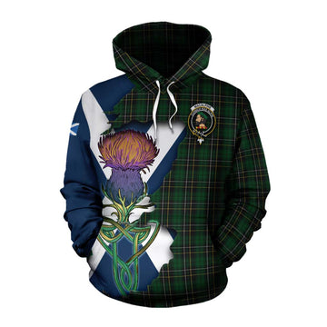 Tartan Vibes Clothing MacAlpine (MacAlpin) Tartan Family Crest Cotton Hoodie Scottish Thistle Celtic Inspired