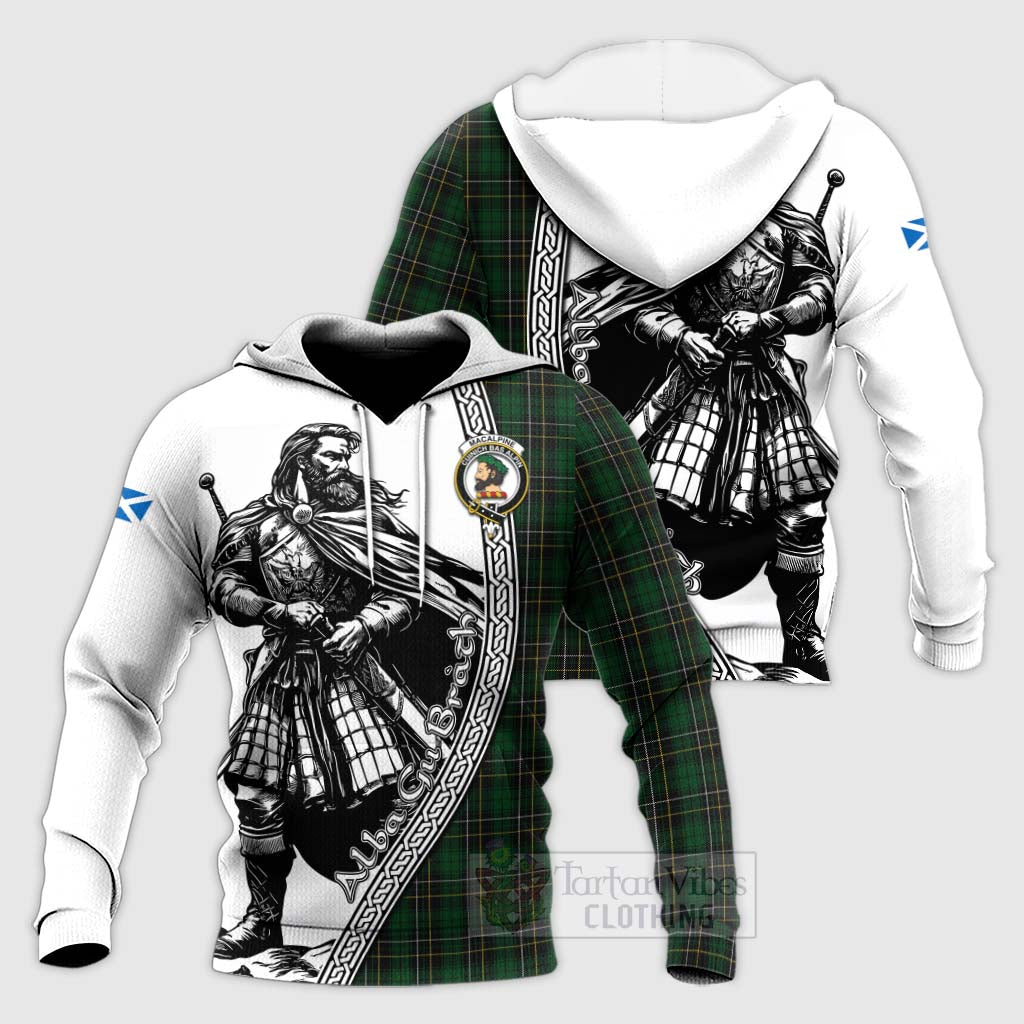 MacAlpine (MacAlpin) Tartan Clan Crest Knitted Hoodie with Highlander Warrior Celtic Style Unisex Knitted Pullover Hoodie - Tartan Vibes Clothing