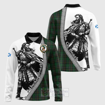 MacAlpine (MacAlpin) Tartan Clan Crest Long Sleeve Polo Shirt with Highlander Warrior Celtic Style Unisex - Tartan Vibes Clothing