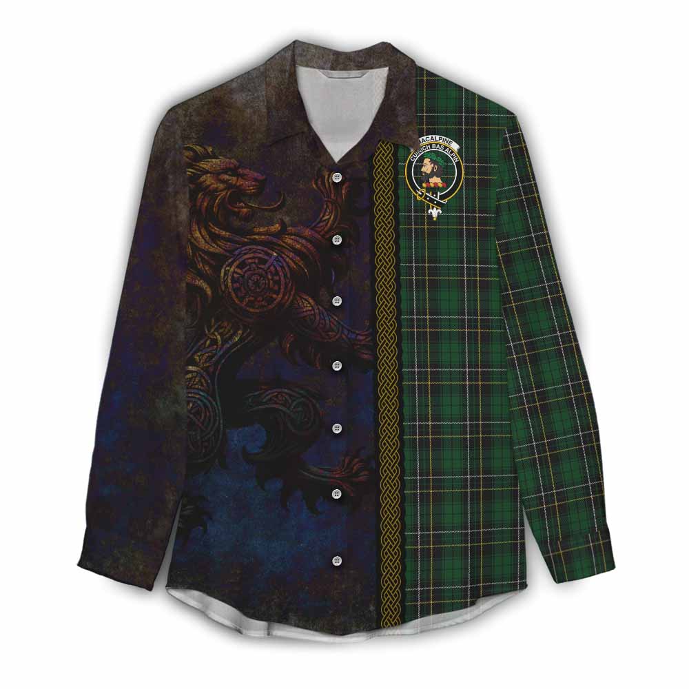 Tartan Vibes Clothing MacAlpine (MacAlpin) Tartan Family Crest Women's Casual Shirt Alba Gu Brath Be Brave Lion Ancient Style