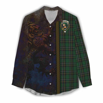 Tartan Vibes Clothing MacAlpine (MacAlpin) Tartan Family Crest Women's Casual Shirt Alba Gu Brath Be Brave Lion Ancient Style