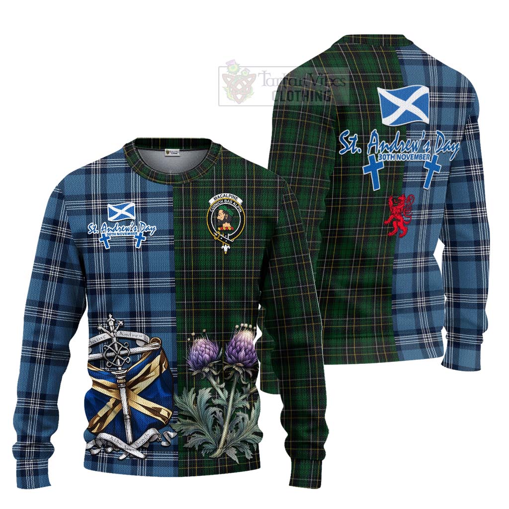 Tartan Vibes Clothing MacAlpine (MacAlpin) Tartan Knitted Sweater Happy St. Andrew's Day Half Tartan Style