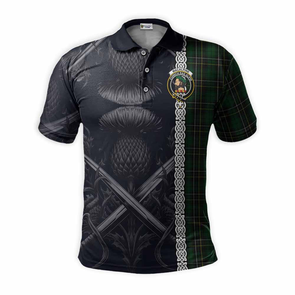 Tartan Vibes Clothing MacAlpine (MacAlpin) Tartan Polo Shirt with Family Crest Cross Sword Thistle Celtic Vibes