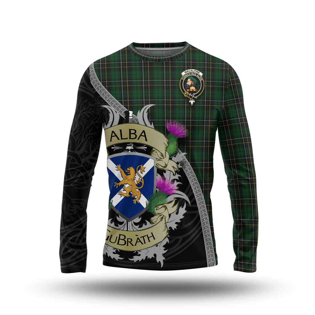 Tartan Vibes Clothing MacAlpine (MacAlpin) Tartan Family Crest Long Sleeve T-Shirt Lion Rampant Royal Thistle Shield Celtic Inspired