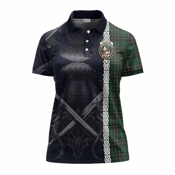 Tartan Vibes Clothing MacAlpine (MacAlpin) Tartan Women's Polo Shirt with Family Crest Cross Sword Thistle Celtic Vibes