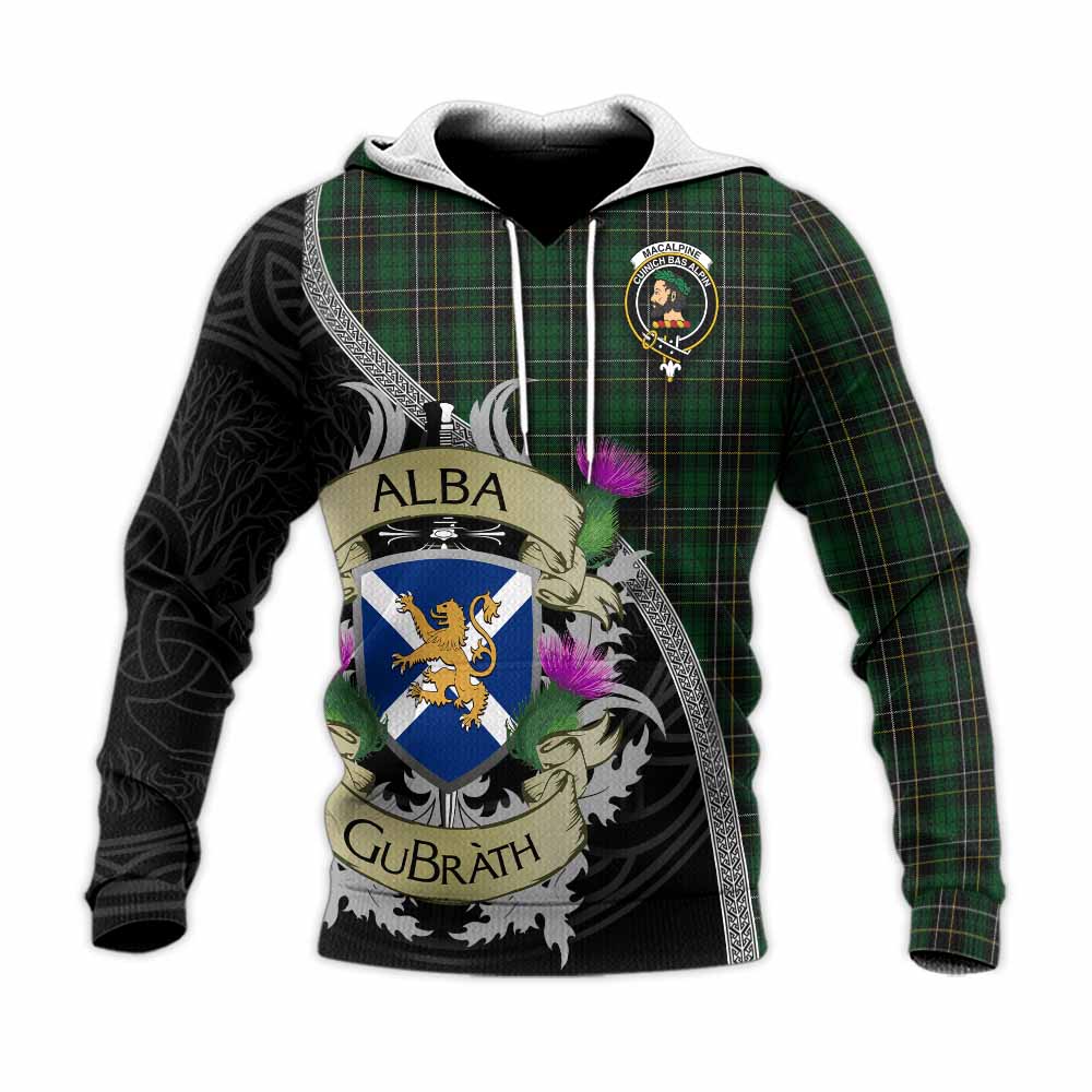 Tartan Vibes Clothing MacAlpine (MacAlpin) Tartan Family Crest Knitted Hoodie Lion Rampant Royal Thistle Shield Celtic Inspired