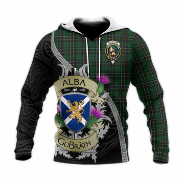 Tartan Vibes Clothing MacAlpine (MacAlpin) Tartan Family Crest Knitted Hoodie Lion Rampant Royal Thistle Shield Celtic Inspired