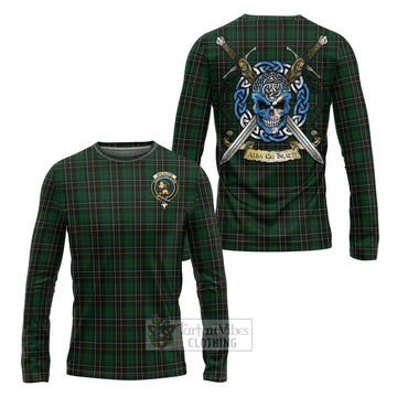 Tartan Vibes Clothing MacAlpine (MacAlpin) Tartan Long Sleeve T-Shirt with Family Crest Celtic Skull Style