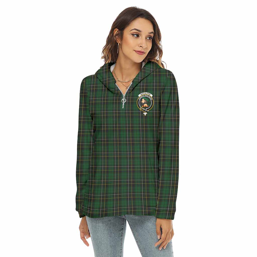 Tartan Vibes Clothing MacAlpine (MacAlpin) Tartan Crest Women's Borg  Half Zip Fleece Hoodie