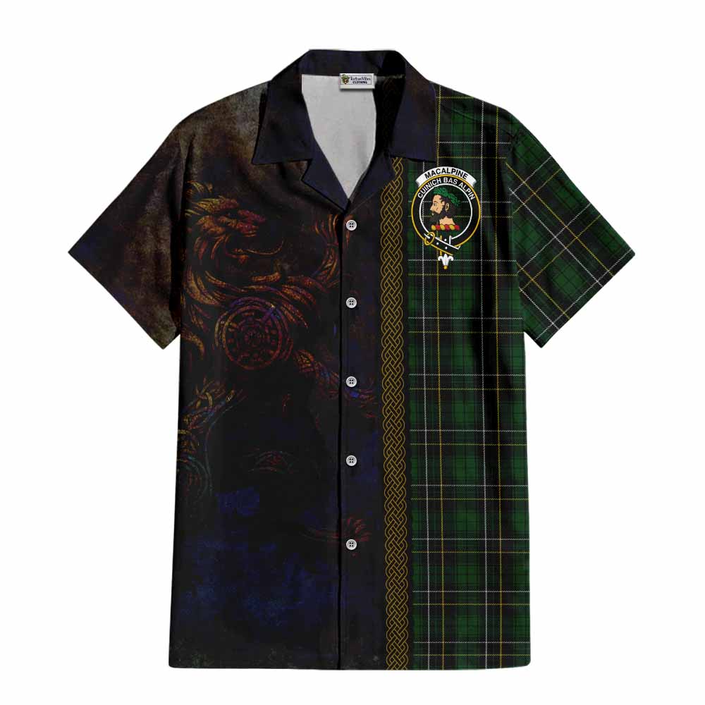 Tartan Vibes Clothing MacAlpine (MacAlpin) Tartan Family Crest Short Sleeve Button Shirt Alba Gu Brath Be Brave Lion Ancient Style