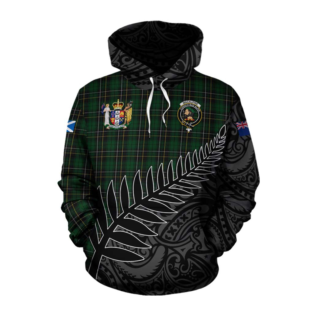 Tartan Vibes Clothing MacAlpine (MacAlpin) Crest Tartan Cotton Hoodie with New Zealand Silver Fern Half Style