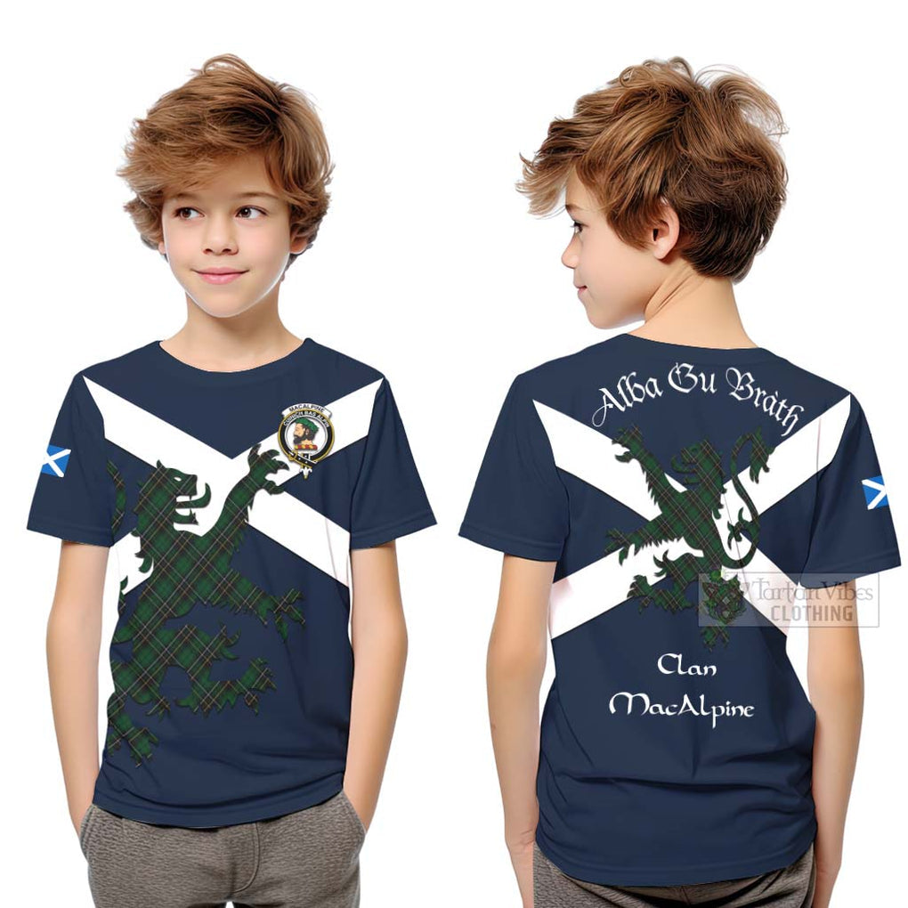 Tartan Vibes Clothing MacAlpine (MacAlpin) Tartan Lion Rampant Kid T-Shirt – Proudly Display Your Heritage with Alba Gu Brath and Clan Name