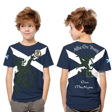 Tartan Vibes Clothing MacAlpine (MacAlpin) Tartan Lion Rampant Kid T-Shirt – Proudly Display Your Heritage with Alba Gu Brath and Clan Name