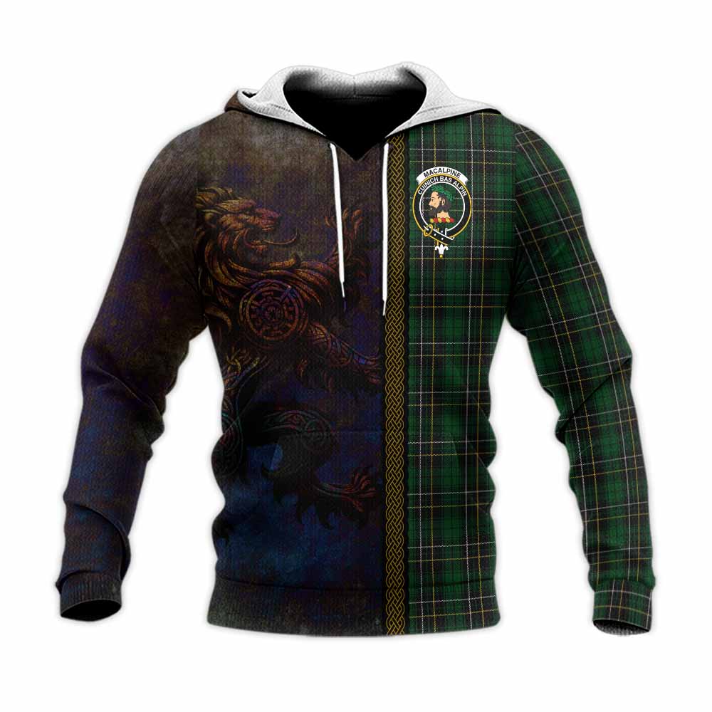 Tartan Vibes Clothing MacAlpine (MacAlpin) Tartan Family Crest Knitted Hoodie Alba Gu Brath Be Brave Lion Ancient Style