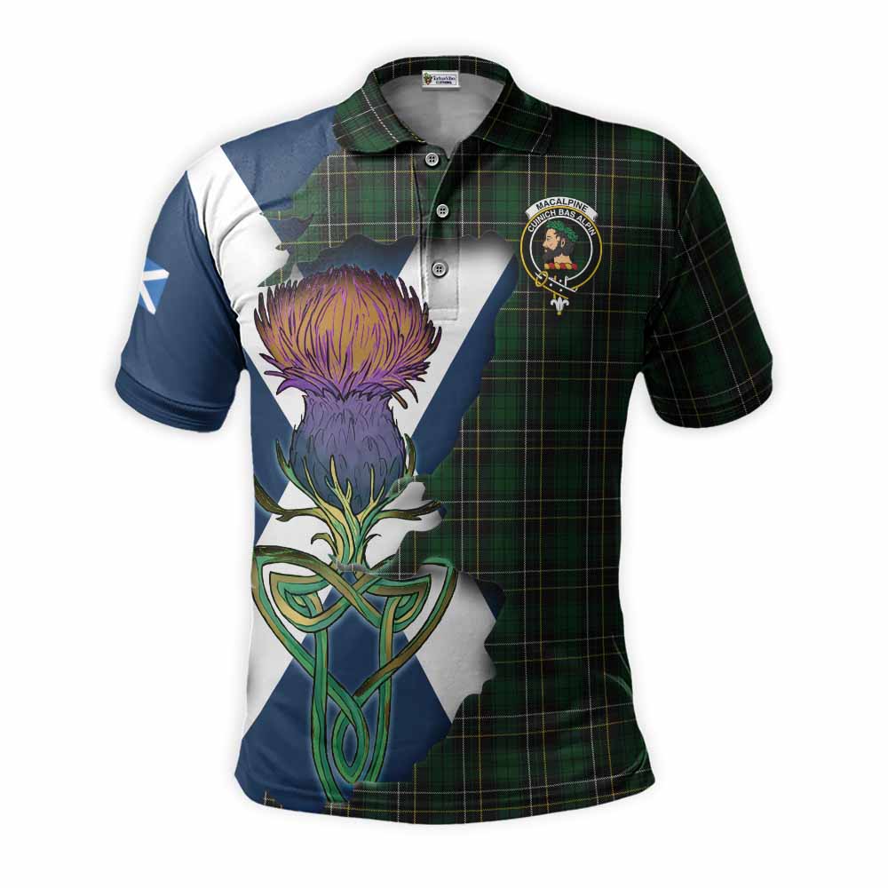 Tartan Vibes Clothing MacAlpine (MacAlpin) Tartan Family Crest Polo Shirt Scottish Thistle Celtic Inspired