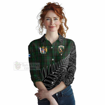 MacAlpine (MacAlpin) Crest Tartan Women's Casual Shirt with New Zealand Silver Fern Half Style Female - Tartan Vibes Clothing
