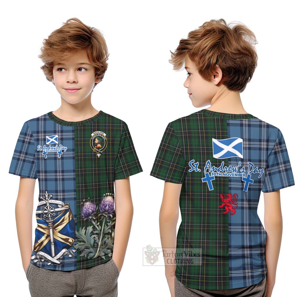 Tartan Vibes Clothing MacAlpine (MacAlpin) Tartan Kid T-Shirt Happy St. Andrew's Day Half Tartan Style