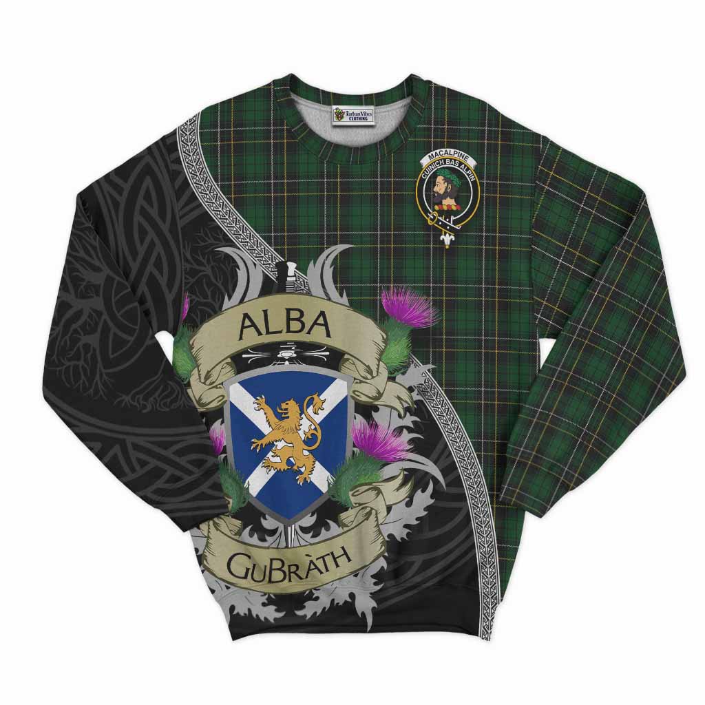 Tartan Vibes Clothing MacAlpine (MacAlpin) Tartan Family Crest Sweatshirt Lion Rampant Royal Thistle Shield Celtic Inspired
