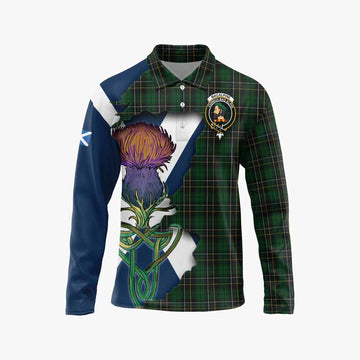 Tartan Vibes Clothing MacAlpine (MacAlpin) Tartan Family Crest Long Sleeve Polo Shirt Scottish Thistle Celtic Inspired