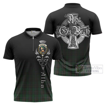 Tartan Vibes Clothing MacAlpine (MacAlpin) Tartan Zipper Polo Shirt Featuring Alba Gu Brath Family Crest Celtic Inspired