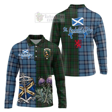 Tartan Vibes Clothing MacAlpine (MacAlpin) Tartan Long Sleeve Polo Shirt Happy St. Andrew's Day Half Tartan Style