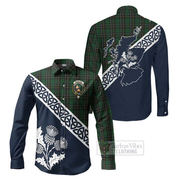 Tartan Vibes Clothing MacAlpine (MacAlpin) Tartan Long Sleeve Button Shirt Featuring Thistle and Scotland Map