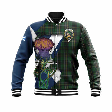 Tartan Vibes Clothing MacAlpine (MacAlpin) Tartan Family Crest Baseball Jacket Scottish Thistle Celtic Inspired