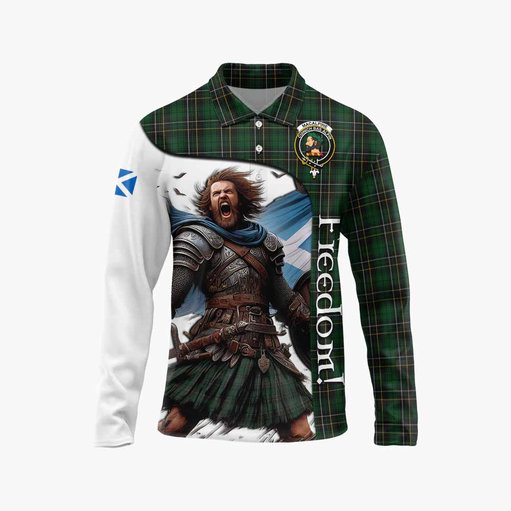 Tartan Vibes Clothing MacAlpine (MacAlpin) Crest Tartan Long Sleeve Polo Shirt Inspired by the Freedom of Scottish Warrior