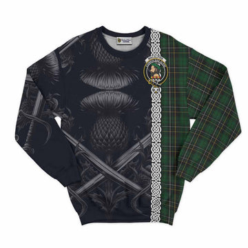 Tartan Vibes Clothing MacAlpine (MacAlpin) Tartan Sweatshirt with Family Crest Cross Sword Thistle Celtic Vibes