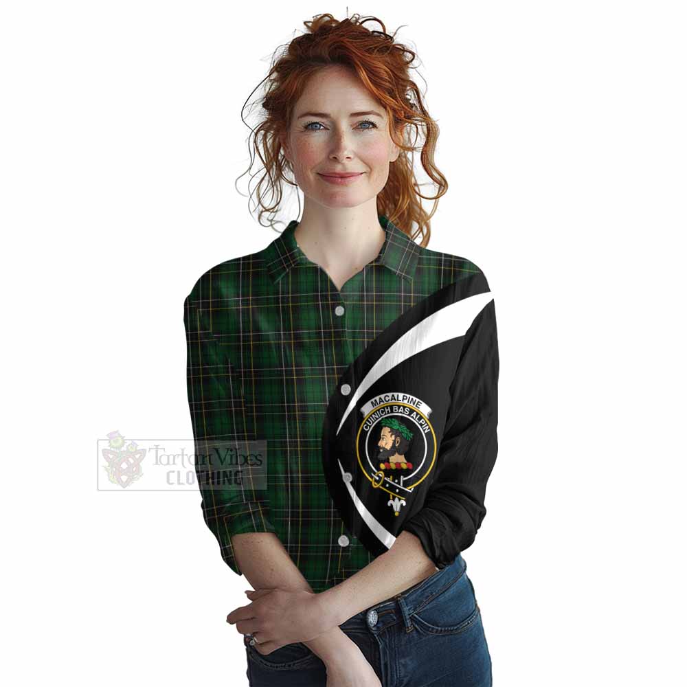 Tartan Vibes Clothing MacAlpine (MacAlpin) Tartan Women's Casual Shirt with Family Crest Circle Style