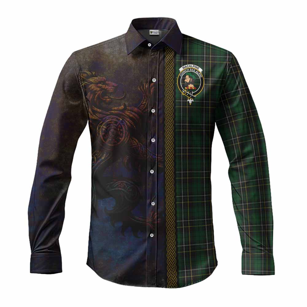 Tartan Vibes Clothing MacAlpine (MacAlpin) Tartan Family Crest Long Sleeve Button Shirt Alba Gu Brath Be Brave Lion Ancient Style