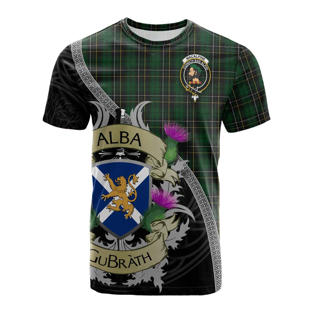Tartan Vibes Clothing MacAlpine (MacAlpin) Tartan Family Crest Cotton T-shirt Lion Rampant Royal Thistle Shield Celtic Inspired
