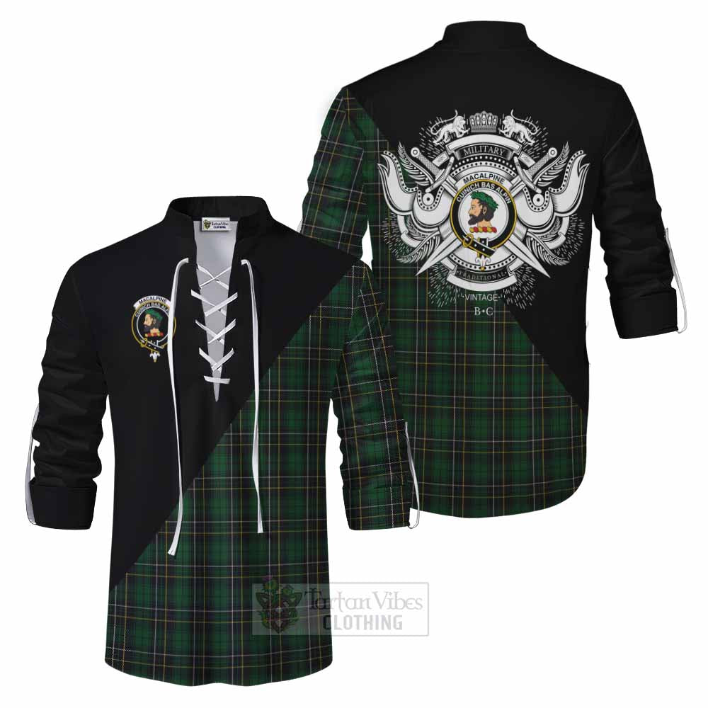 Tartan Vibes Clothing MacAlpine (MacAlpin) Tartan Ghillie Kilt Shirt with Family Crest and Military Logo Style