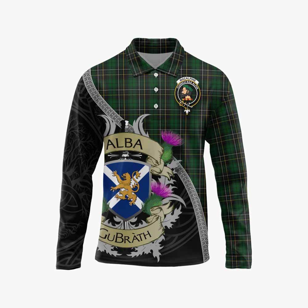 Tartan Vibes Clothing MacAlpine (MacAlpin) Tartan Family Crest Long Sleeve Polo Shirt Lion Rampant Royal Thistle Shield Celtic Inspired