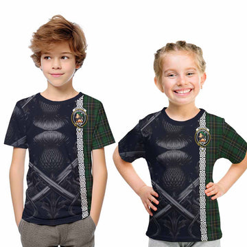 Tartan Vibes Clothing MacAlpine (MacAlpin) Tartan Kid T-Shirt with Family Crest Cross Sword Thistle Celtic Vibes