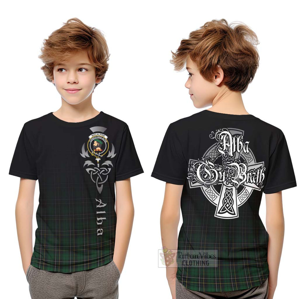 Tartan Vibes Clothing MacAlpine (MacAlpin) Tartan Kid T-Shirt Featuring Alba Gu Brath Family Crest Celtic Inspired